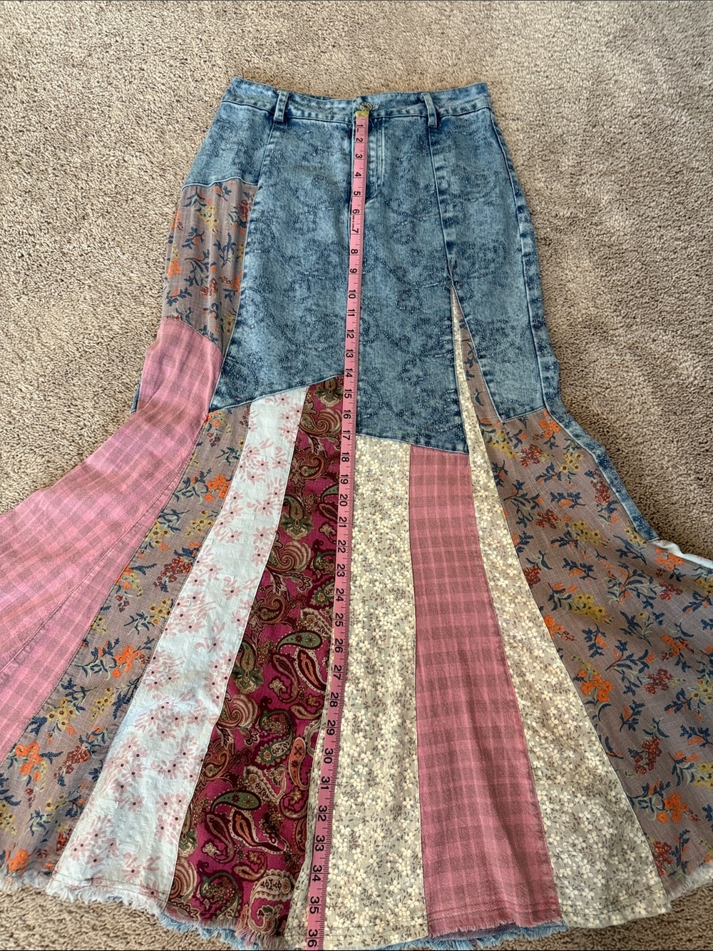 Blue Velvet Brand Boho Patchwork Denim Maxi Skirt - Pink & Blue - Picture 15 of 16